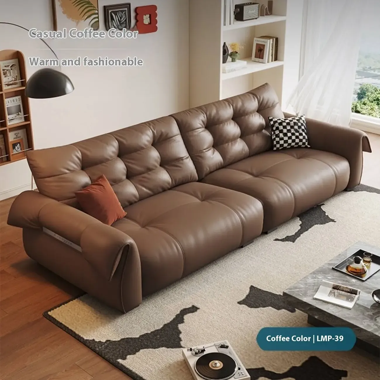 主图-07 Globe Furnishings - Swan-Neck Armrest Italian Leather Sofa
