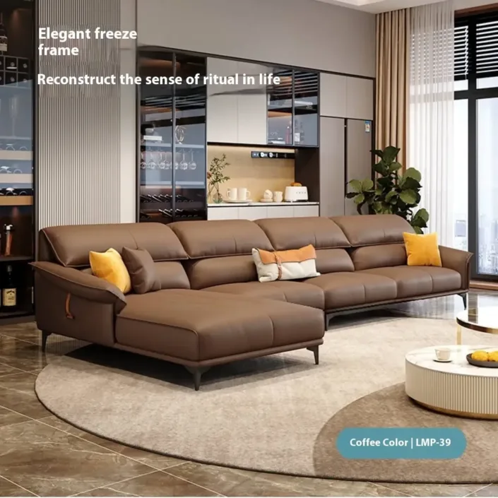 Globe Furnishings - Italian minimalist top-grain leather corner sofa set Globe Furnishings - Italian minimalist top-grain leather corner sofa set