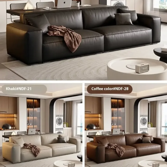 Globe Furnishings - Creamy textured tofu block Italian genuine leather sofa Globe Furnishings - Creamy textured tofu block Italian genuine leather sofa