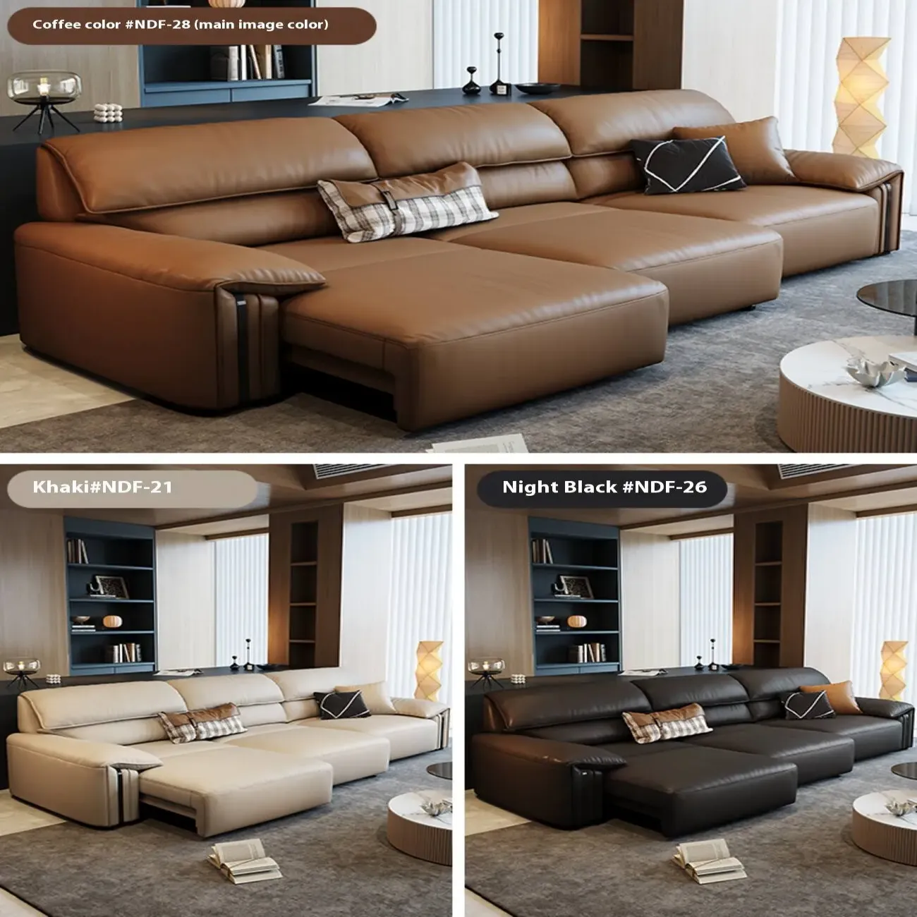 主图-07 Globe Furnishings - Italian Minimalist Electric Reclining Top-Grain Leather Sofa