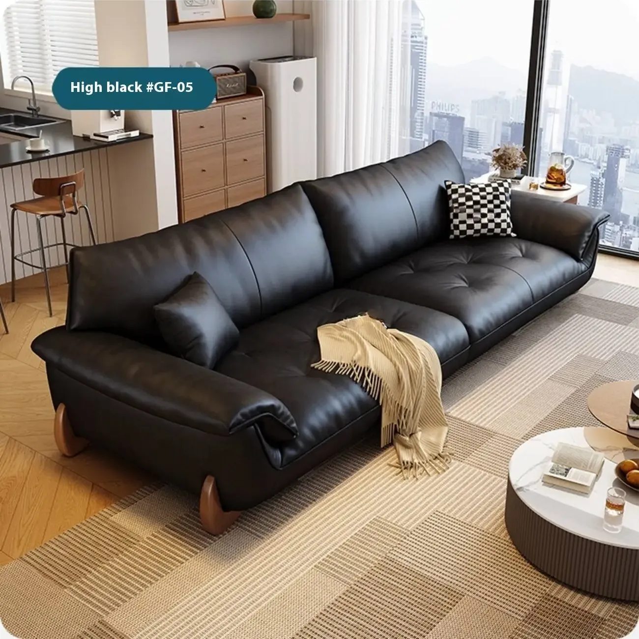 主图-07 Globe Furnishings - Italian Vintage Style Oil-Waxed Leather Straight-Line Sofa