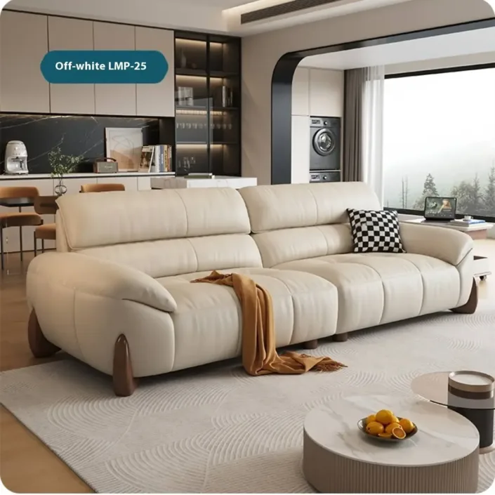 Globe Furnishings - Cream-colored Italian minimalist Nordic leather sofa Globe Furnishings - Cream-colored Italian minimalist Nordic leather sofa