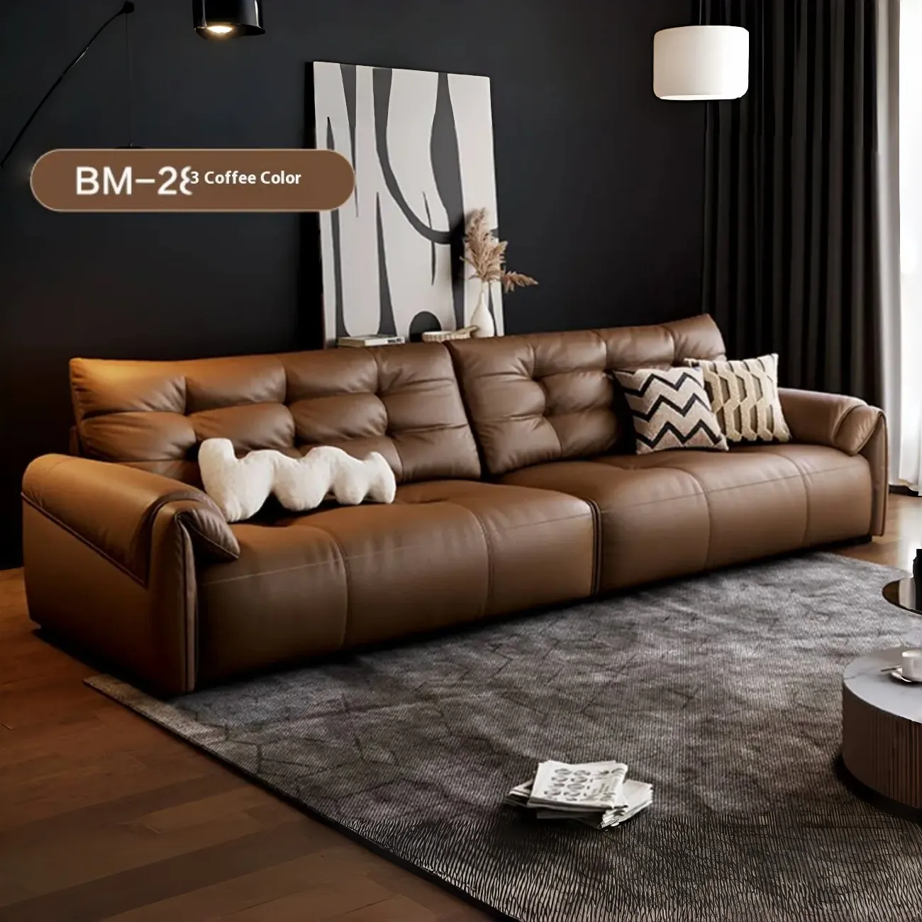 主图-07 Globe Furnishings - Modern Minimalist Italian Top-Grain Leather Sofa