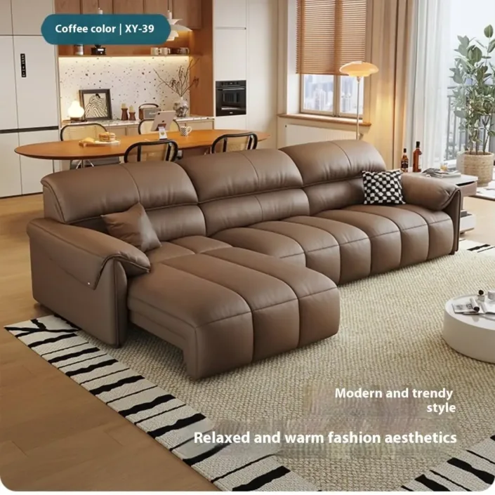 Globe Furnishings - Multifunctional Extendable Top-Grain Leather Sofa Globe Furnishings - Multifunctional Extendable Top-Grain Leather Sofa