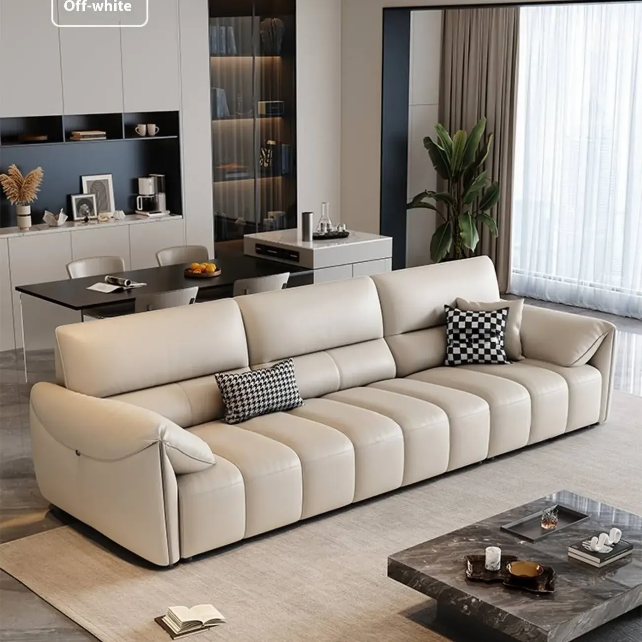 主图-08 Globe Furnishings - Light-Luxury Cream Style Top-Grain Leather Sofa