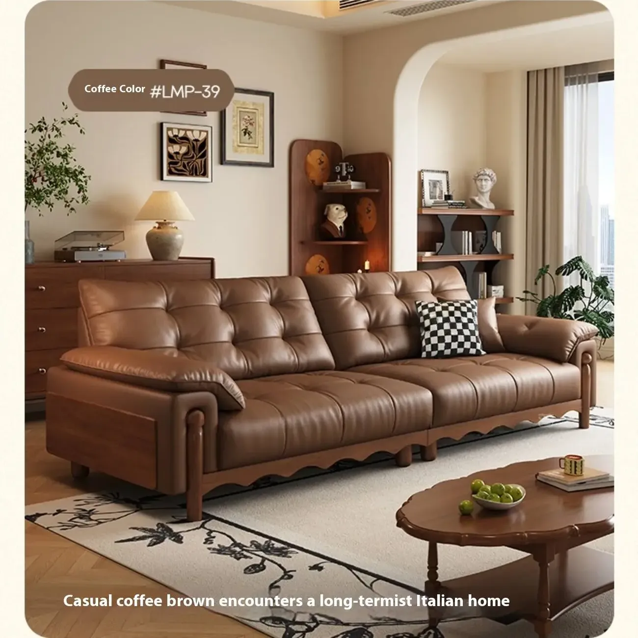 主图-08 Globe Furnishings - Italian Minimalist Mid-Century Cloud Leather Sofa