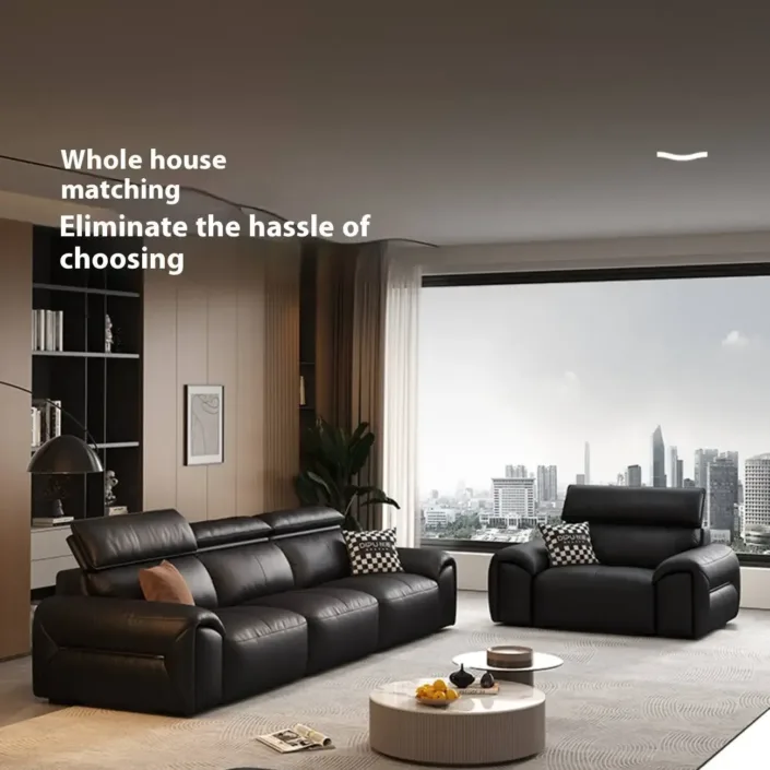 Globe Furnishings - Premium Black Minimalist Luxury Top-Grain Leather Sofa Globe Furnishings - Premium Black Minimalist Luxury Top-Grain Leather Sofa