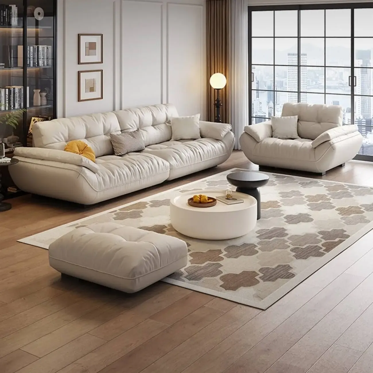 主图-08 Globe Furnishings - Luxury-inspired modern beige leather sofa