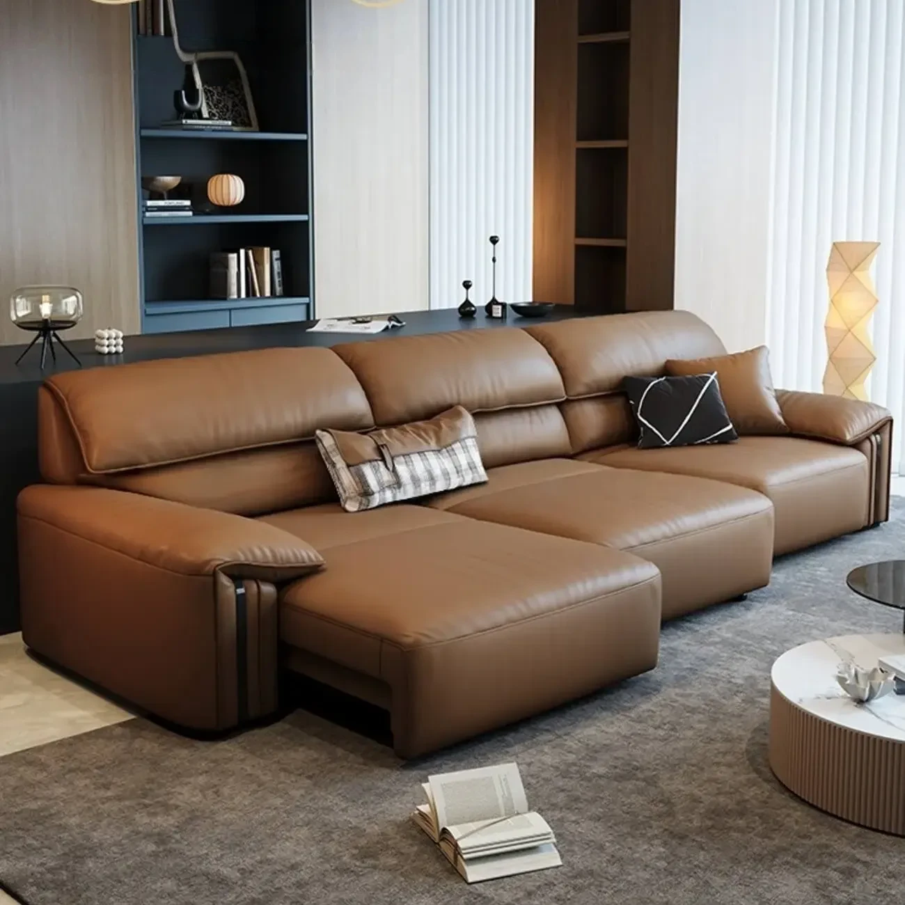 主图·-01 Globe Furnishings - Italian Minimalist Electric Reclining Top-Grain Leather Sofa