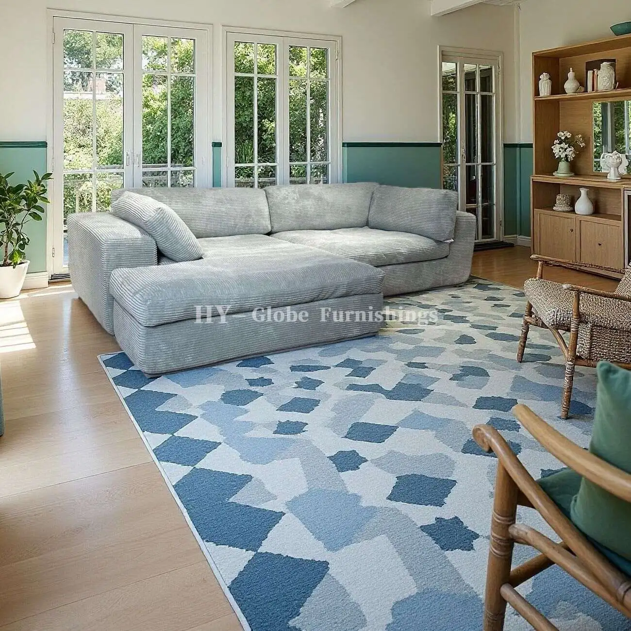 欧式清新-淡蓝_33733636_2 Globe Furnishings - L-shaped Corner Compression Sofa Bed