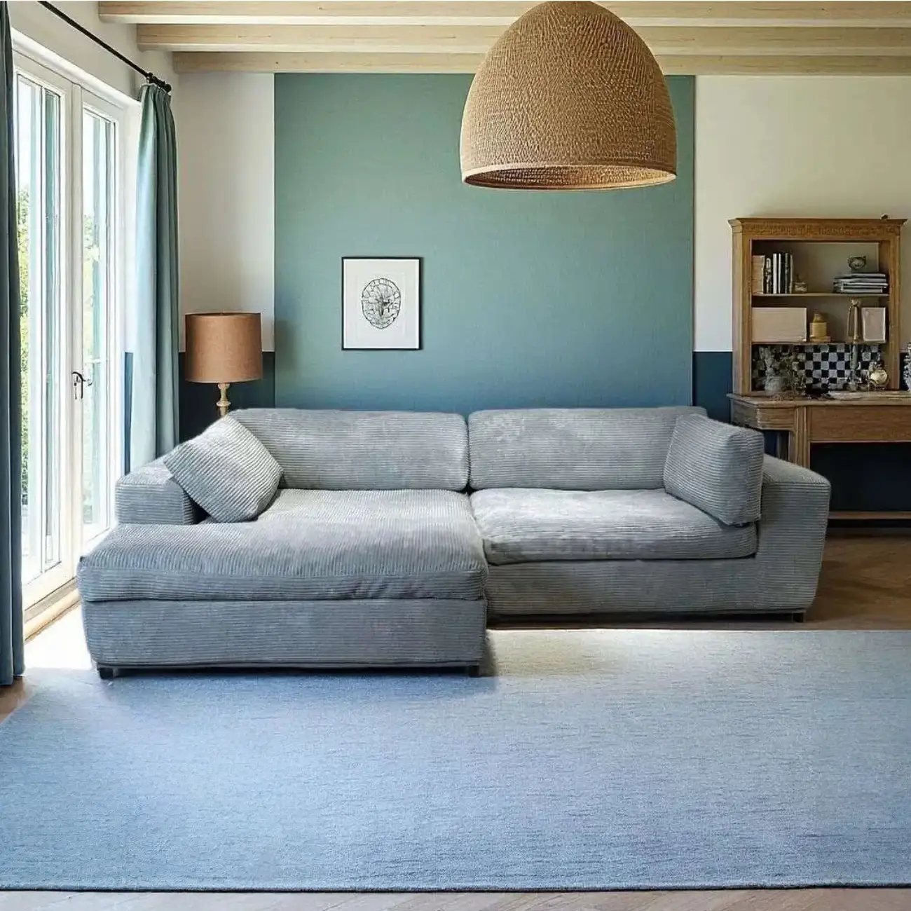 欧式清新-淡蓝_33733641_2 Globe Furnishings - L-shaped Corner Compression Sofa Bed