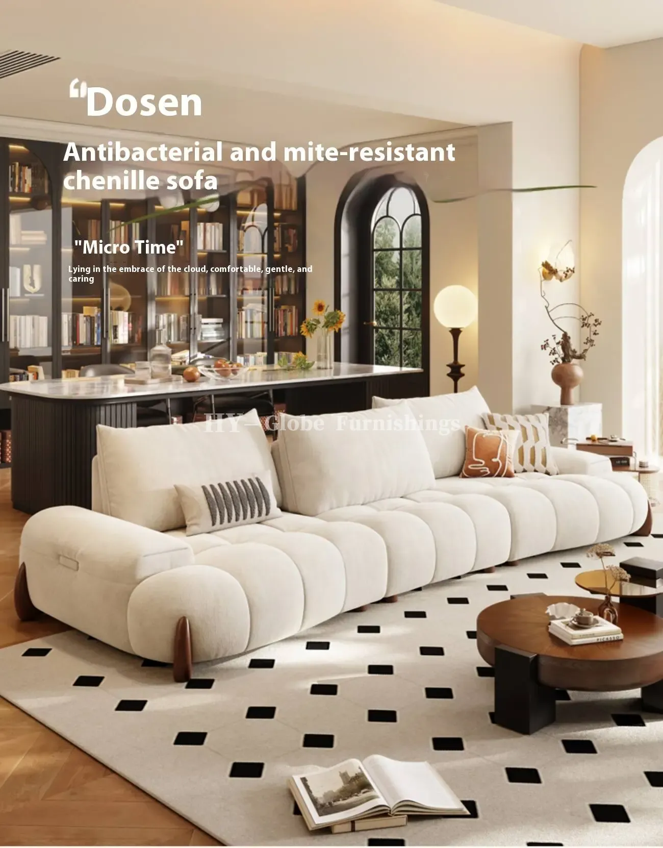 Globe Furnishings - New Adjustable Deep-Seat Linear Fabric Sofa