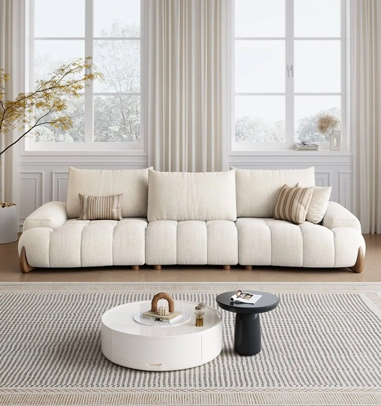 Globe Furnishings - New Adjustable Deep-Seat Linear Fabric Sofa