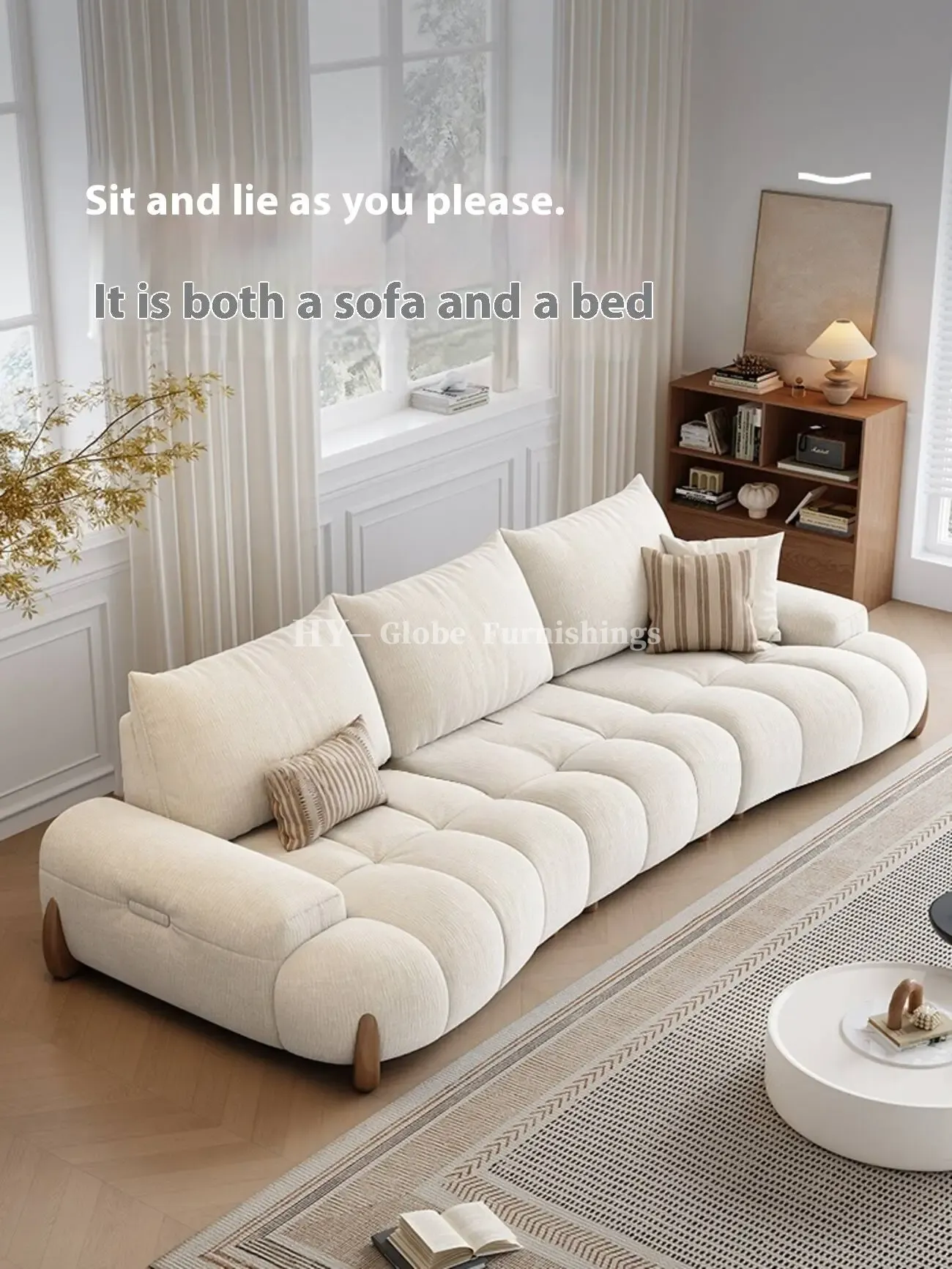 Globe Furnishings - New Adjustable Deep-Seat Linear Fabric Sofa