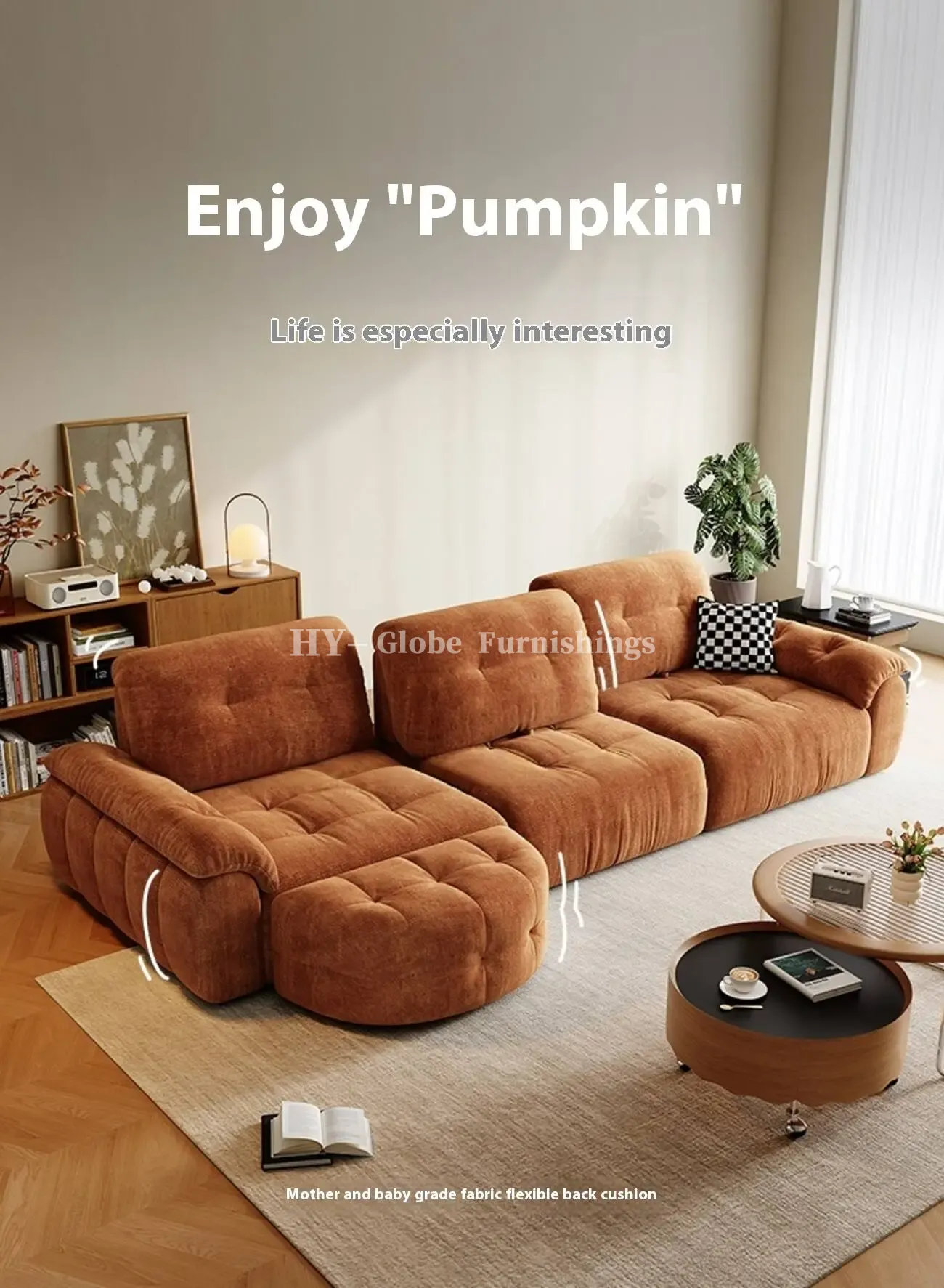 Globe Furnishings - Minimalist Modern Adjustable Pumpkin Sofa