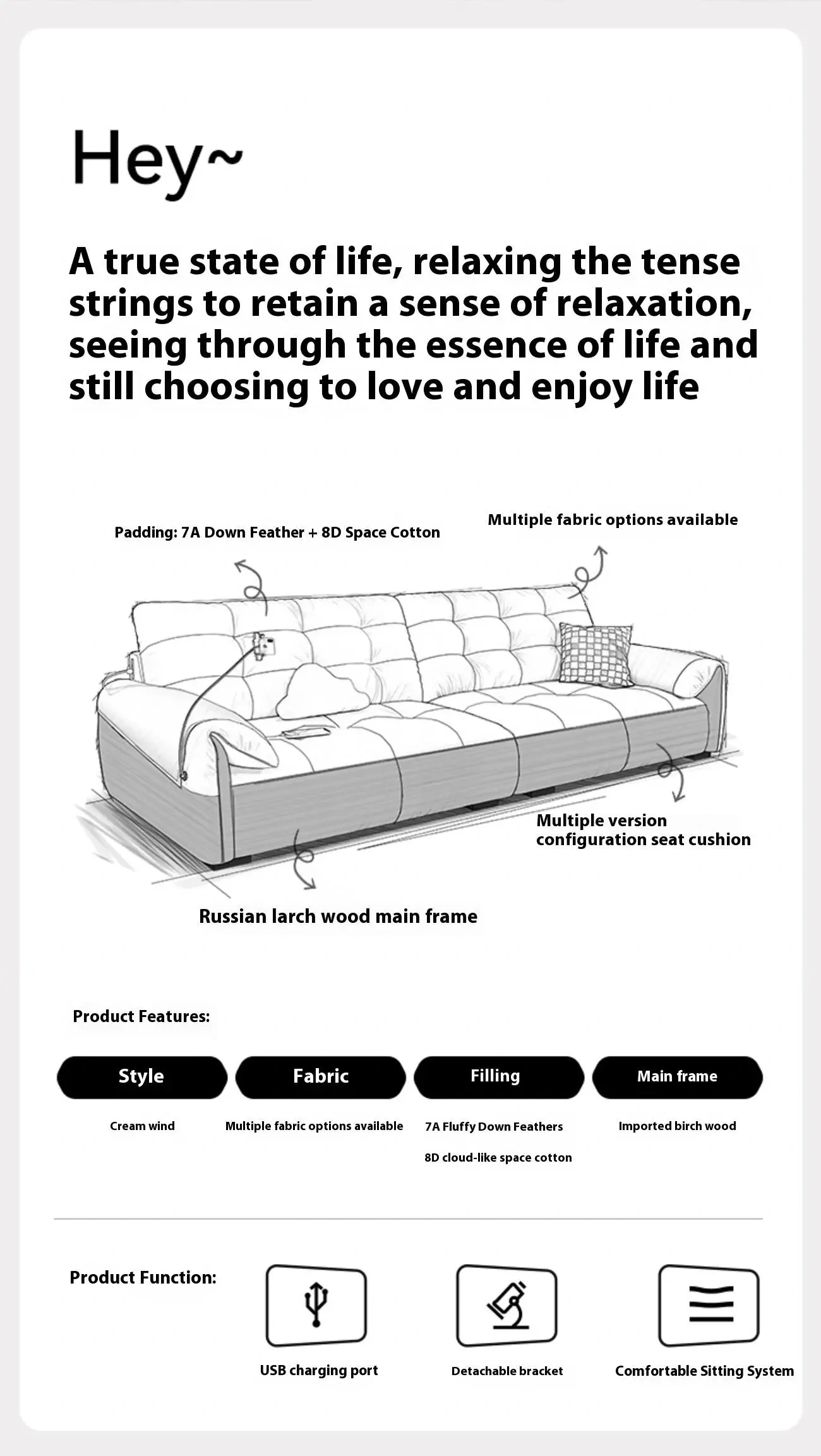 Globe Furnishings - Piano-Key Multi-Functional Lazy Fabric Sofa