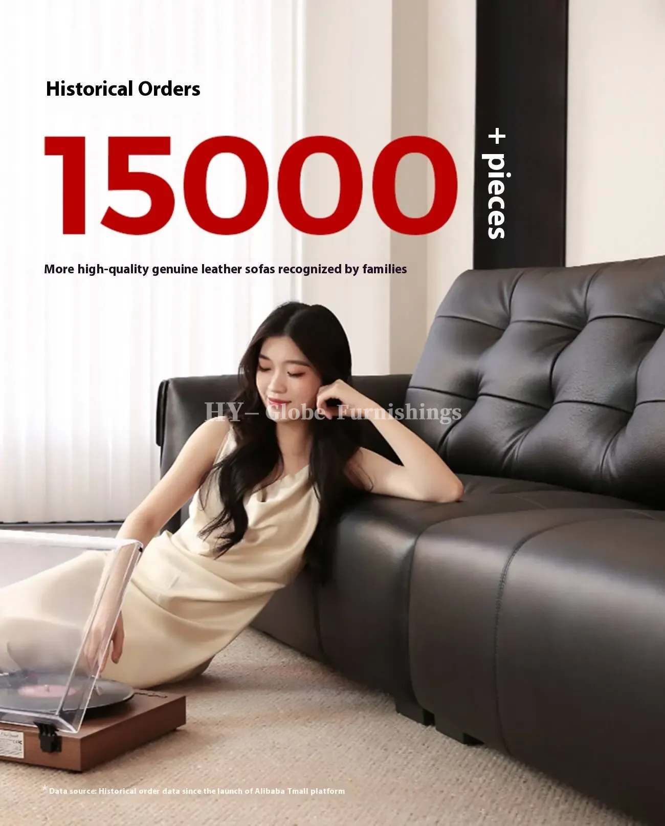 Globe Furnishings - Creamy Top-Grain Leather Swan Sofa: New Seasonal Release
