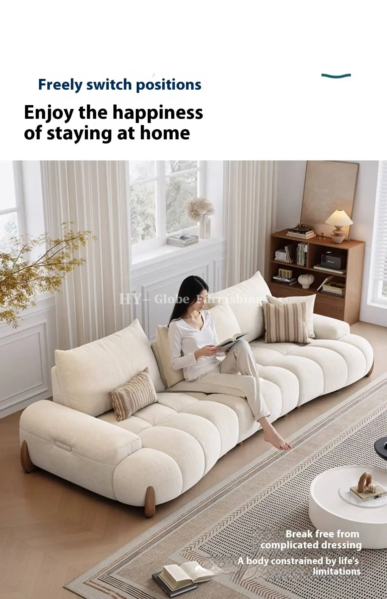 Globe Furnishings - New Adjustable Deep-Seat Linear Fabric Sofa