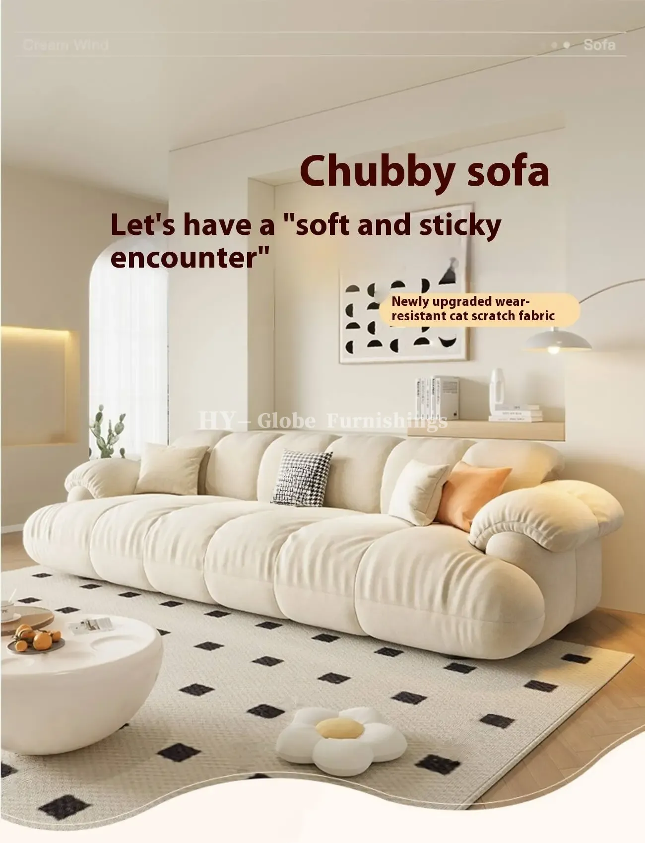 Globe Furnishings - Cloud Puff Modern Minimalist Straight Sofa