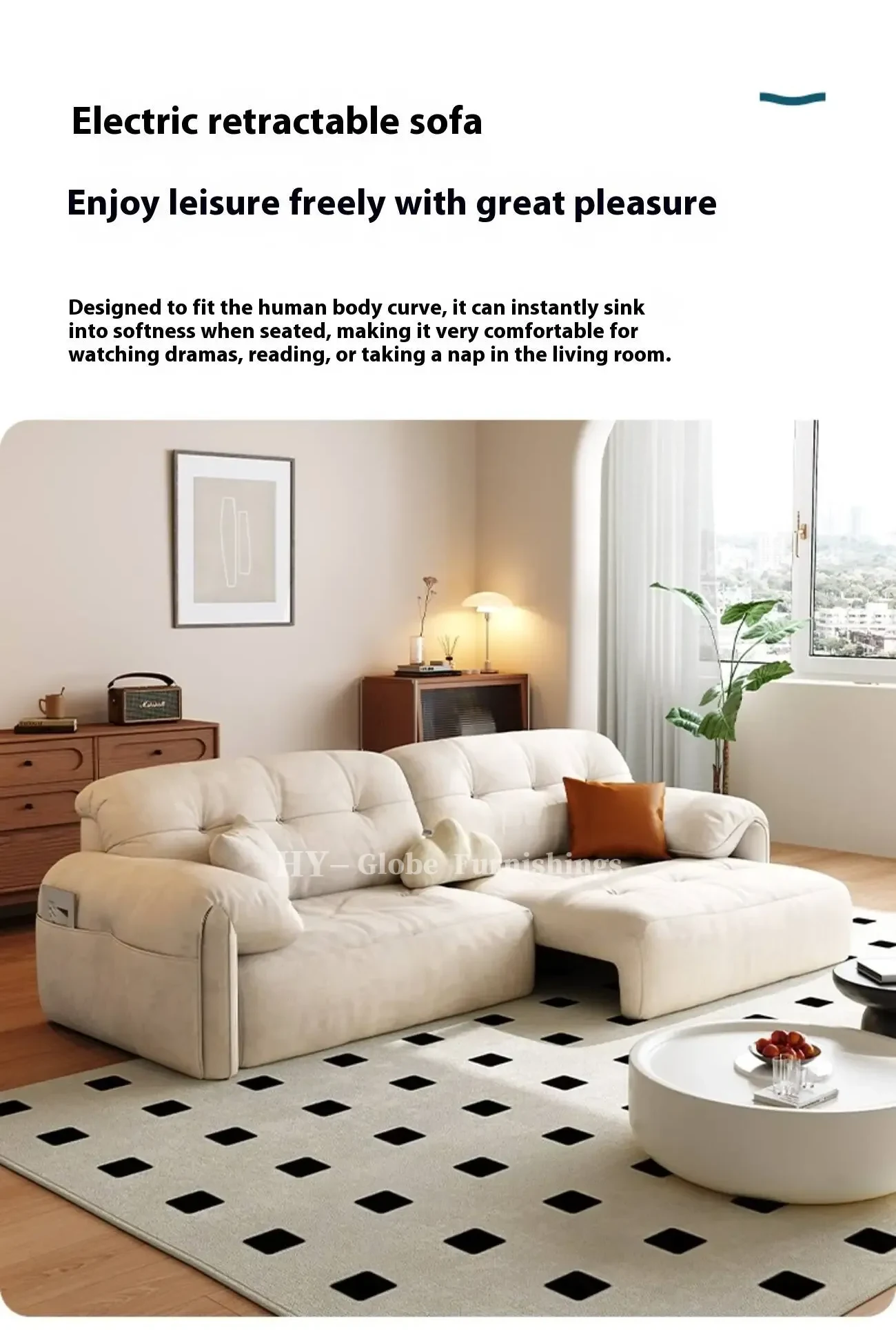 Globe Furnishings - Modern Minimalist Extendable Electric Sofa