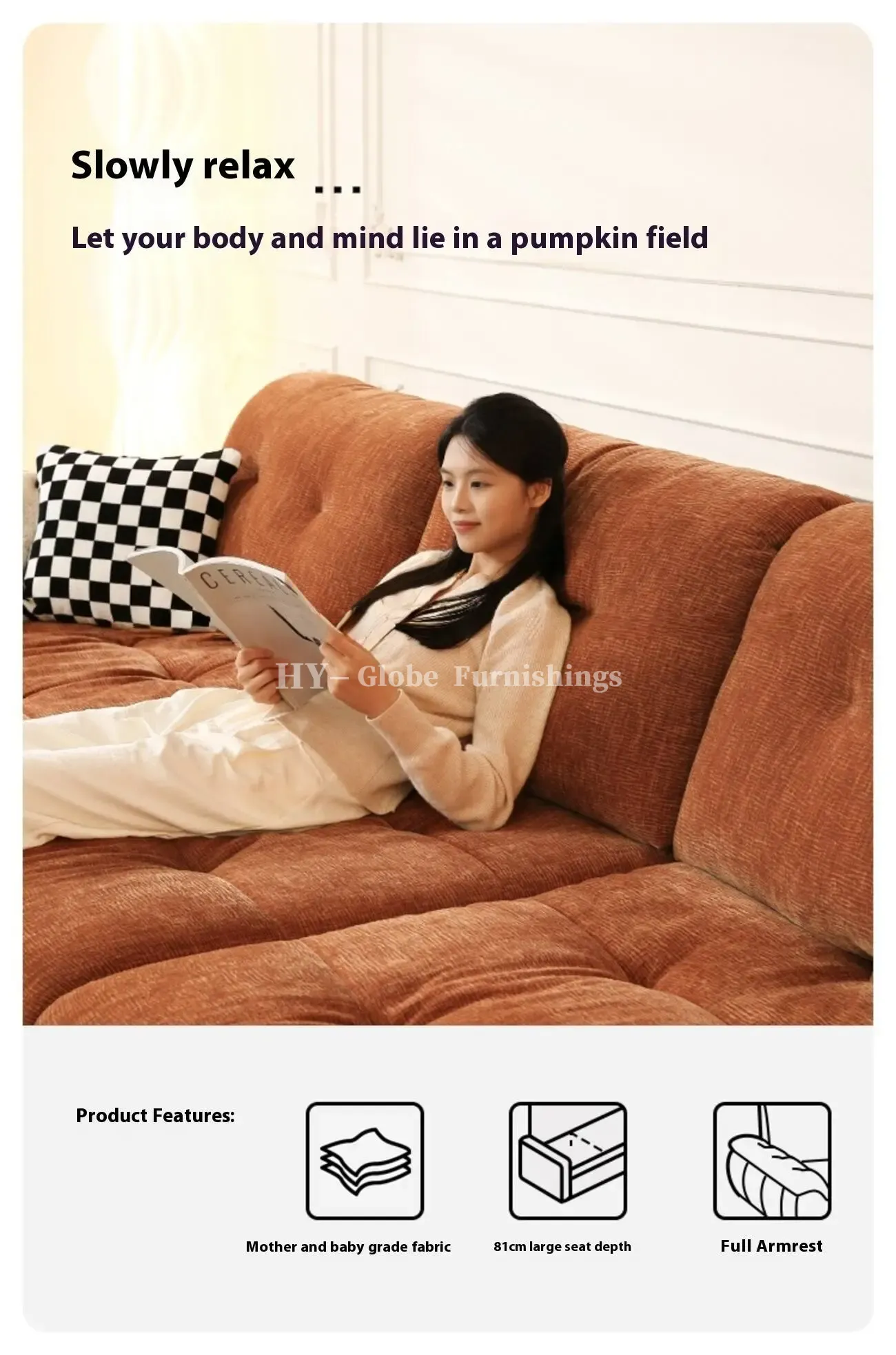 Globe Furnishings - Minimalist Modern Adjustable Pumpkin Sofa