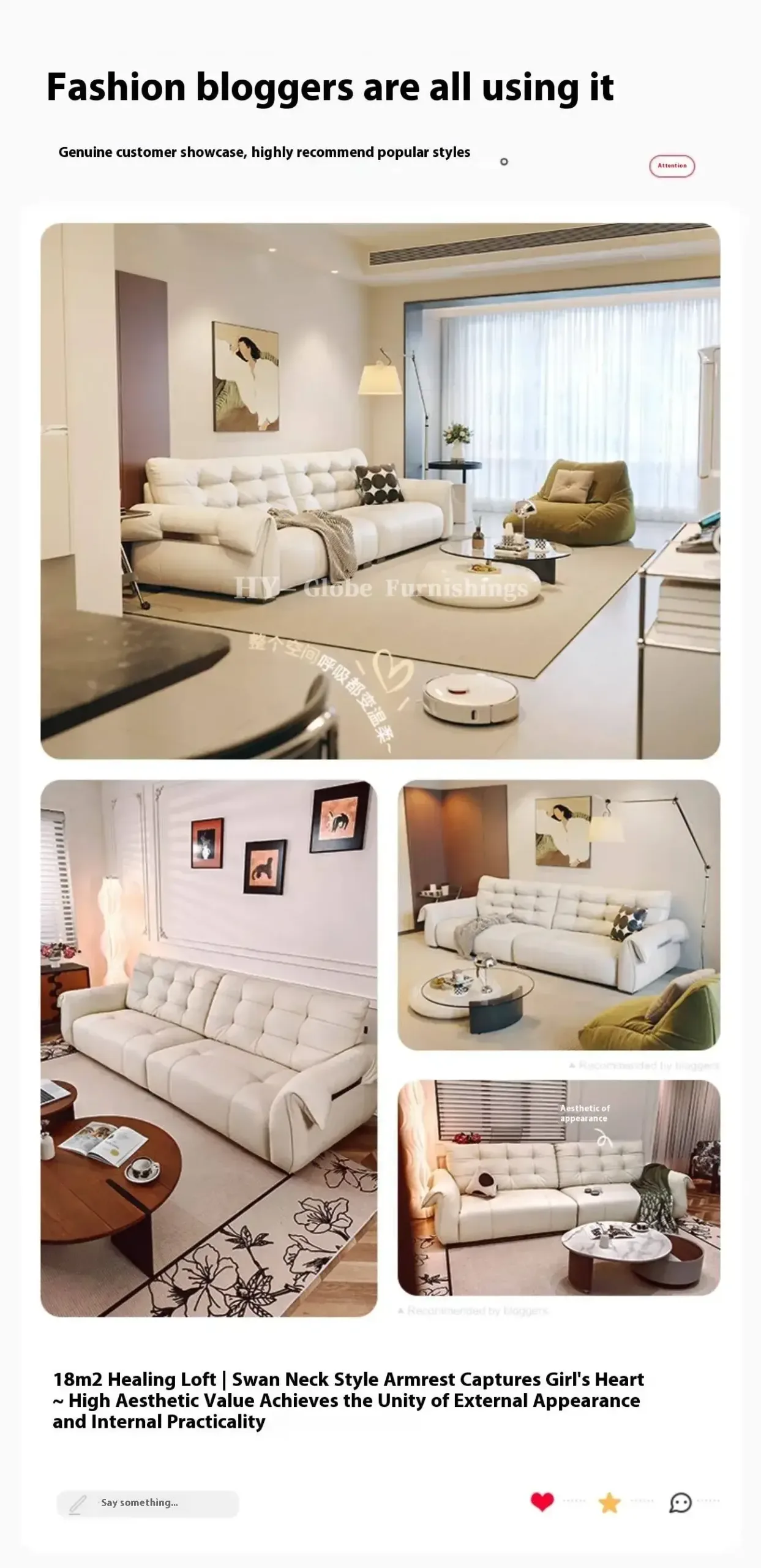 Globe Furnishings - Creamy Top-Grain Leather Swan Sofa: New Seasonal Release