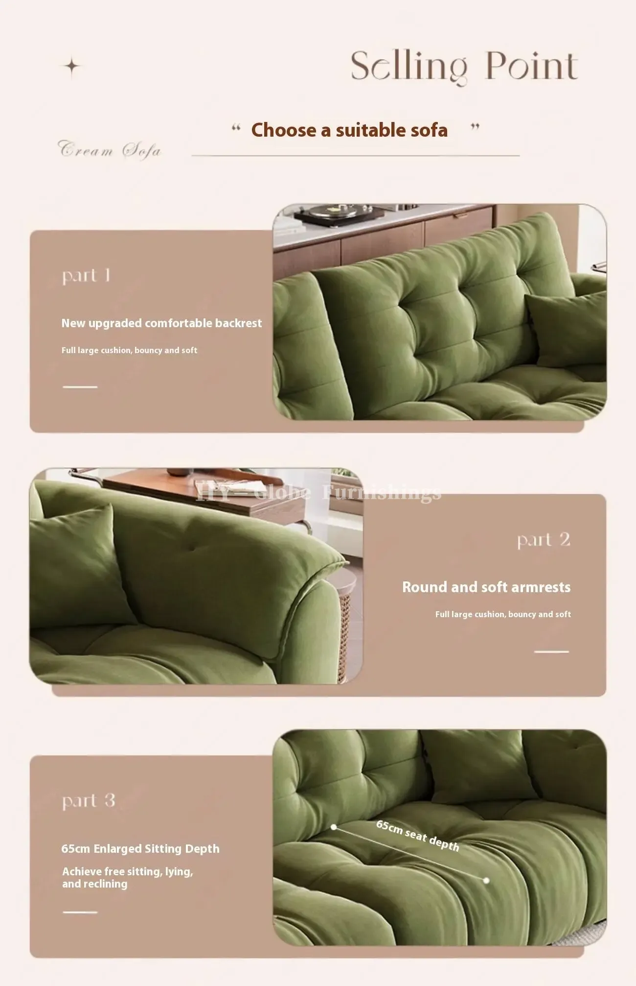 Globe Furnishings - French Vintage Cloud Fabric Sofa