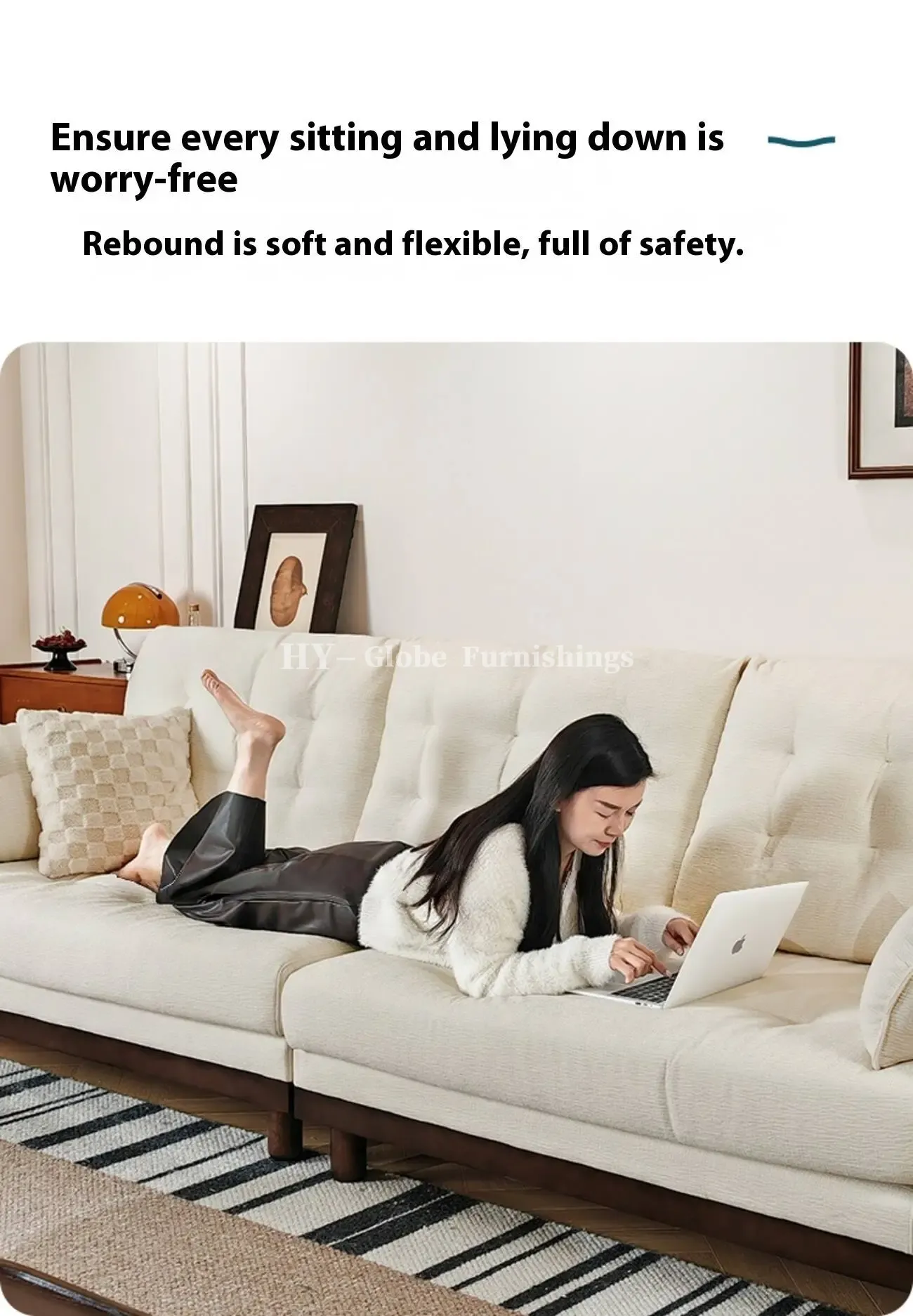 Globe Furnishings - Removable-Cover Solid Wood Cloud-Style Upholstered fabric Sofa