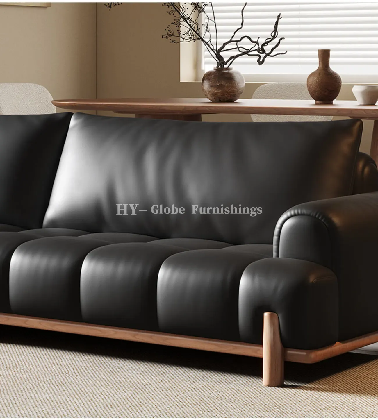 Globe Furnishings - Black genuine leather cloud-shaped sofa