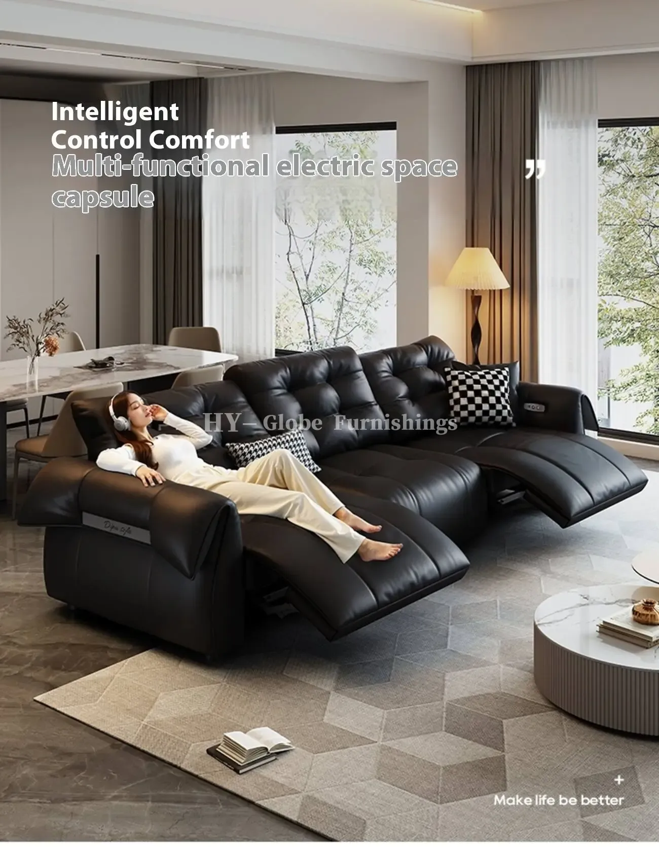 Globe Furnishings - Italian Swan Zero Wall Electric Function Leather Sofa
