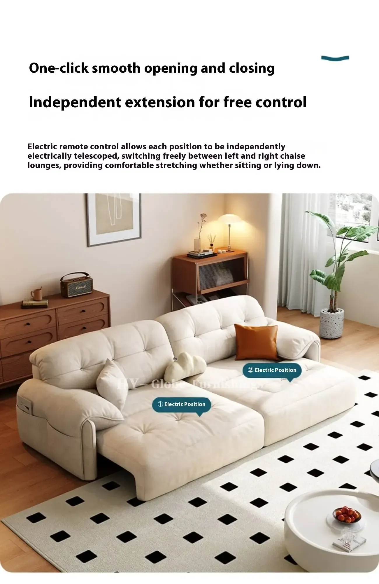 Globe Furnishings - Modern Minimalist Extendable Electric Sofa