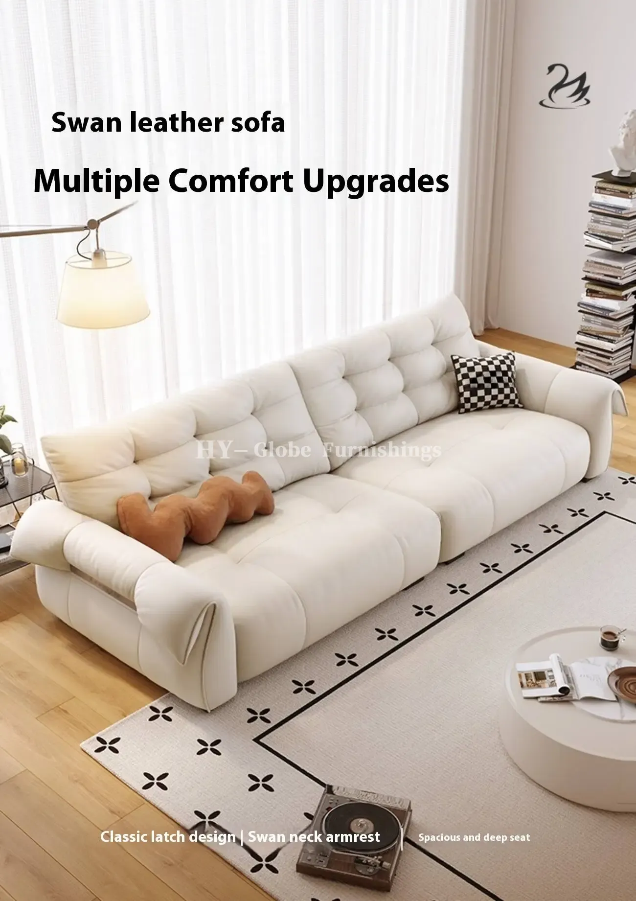 Globe Furnishings - Creamy Top-Grain Leather Swan Sofa: New Seasonal Release