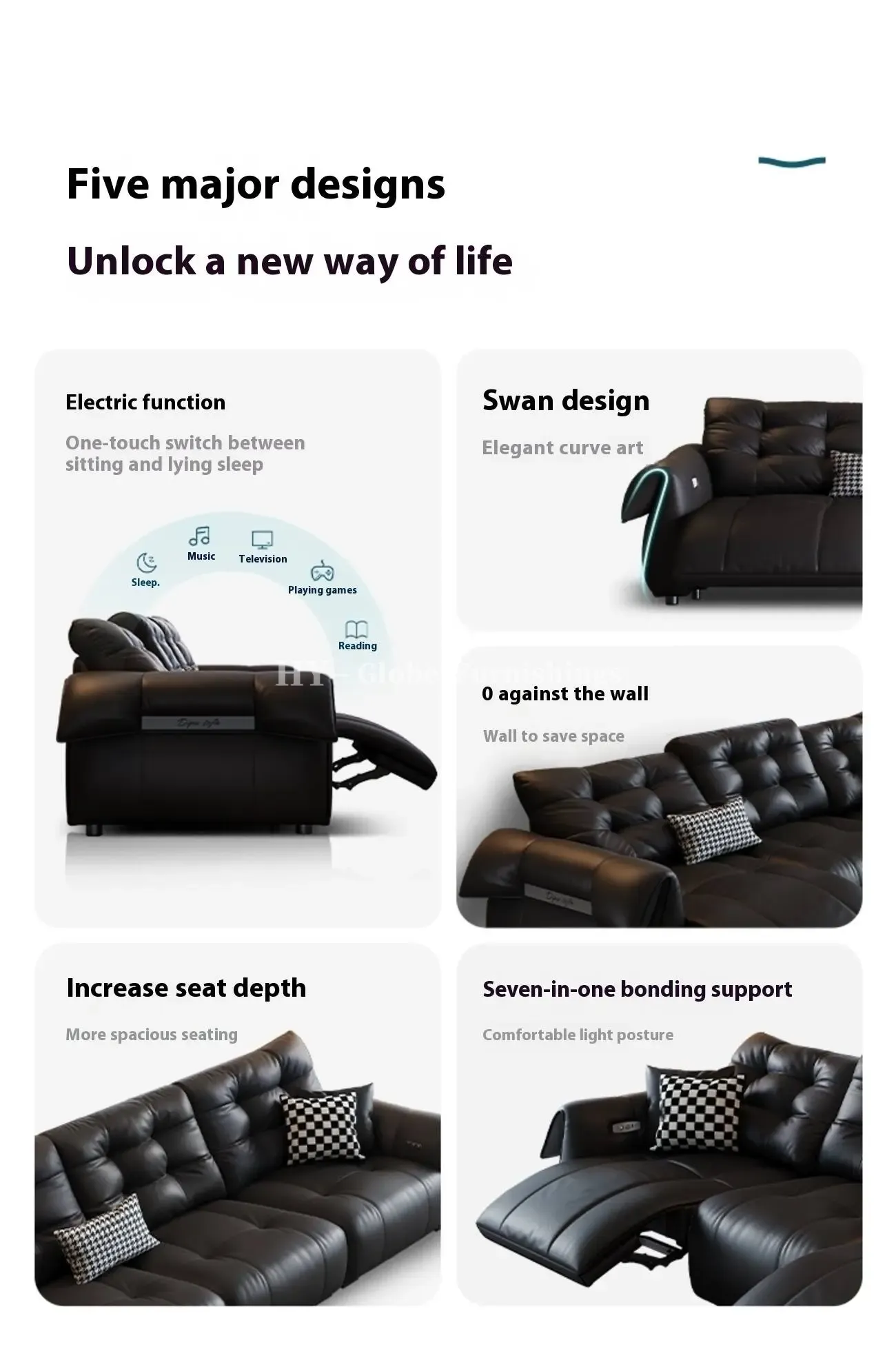 Globe Furnishings - Italian Swan Zero Wall Electric Function Leather Sofa