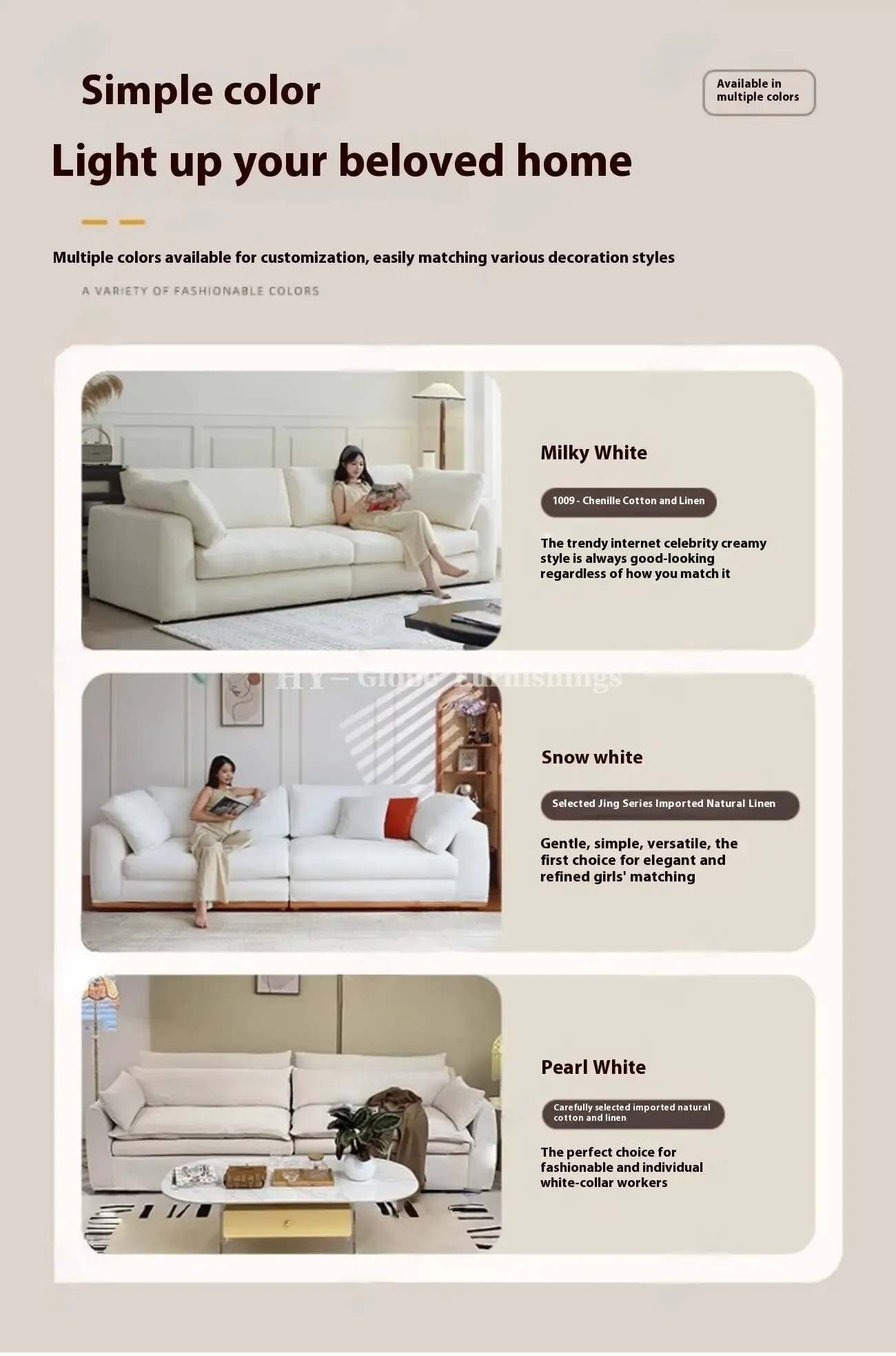 Globe Furnishings - Removable and Washable Linen Fabric Sofa