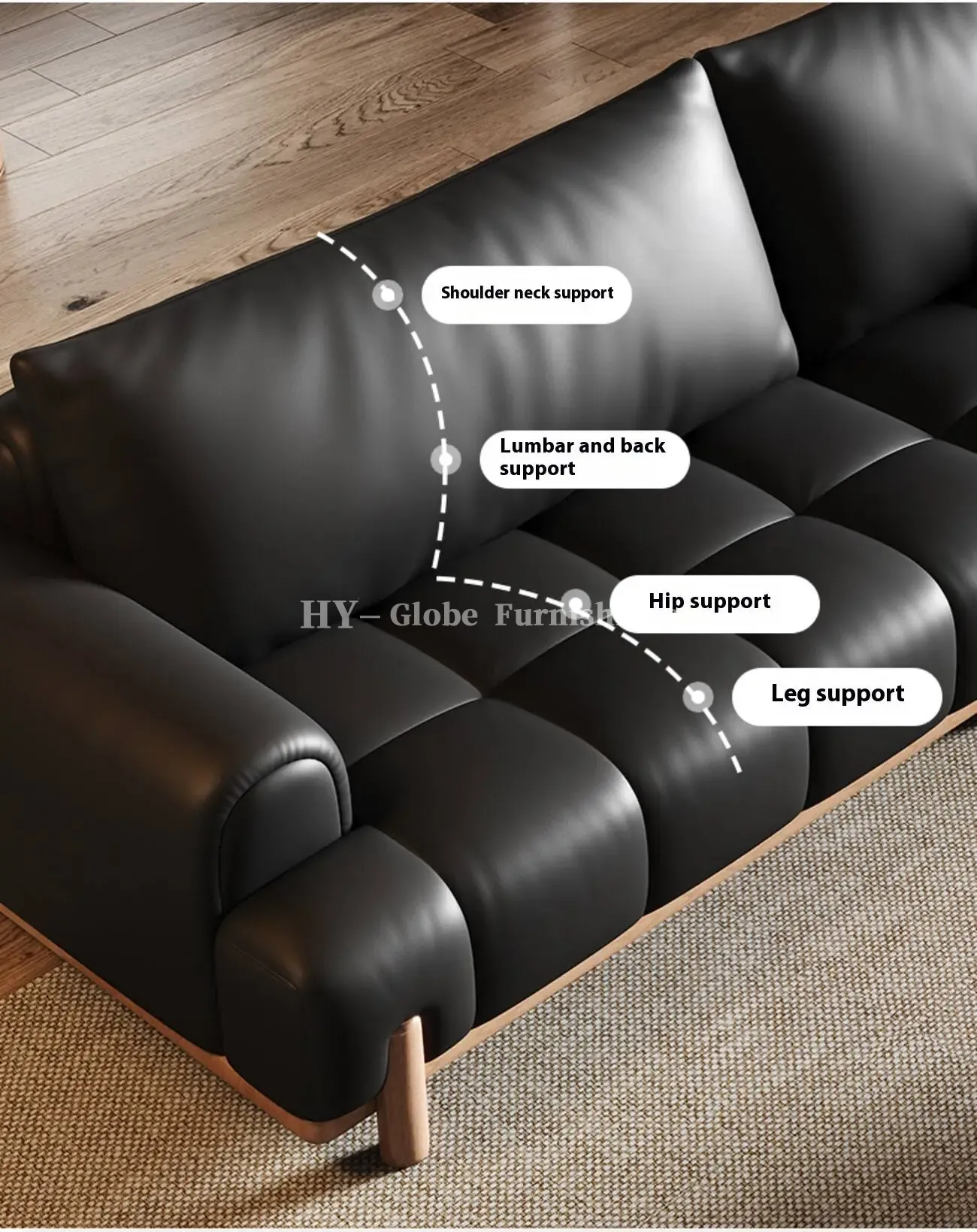 Globe Furnishings - Black genuine leather cloud-shaped sofa