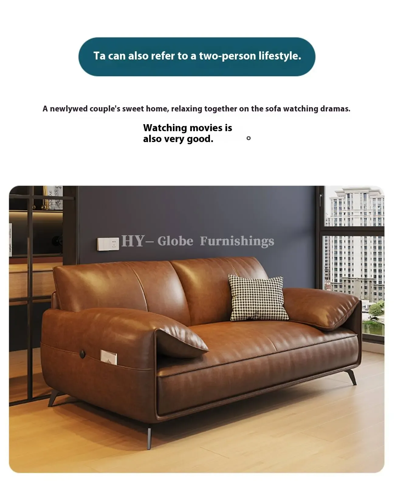 Globe Furnishings - Oil-wax leather light luxury Italian straight-line sofa