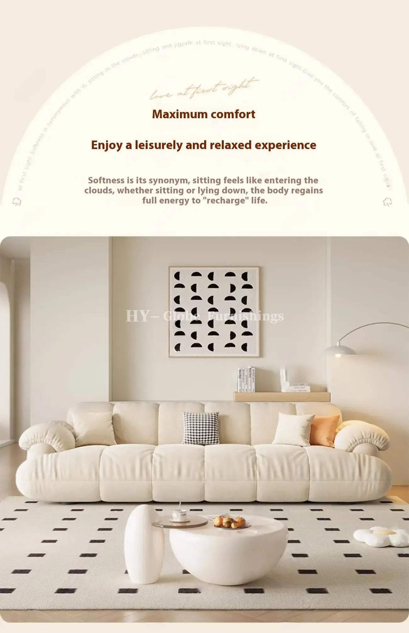 Globe Furnishings - Cloud Puff Modern Minimalist Straight Sofa