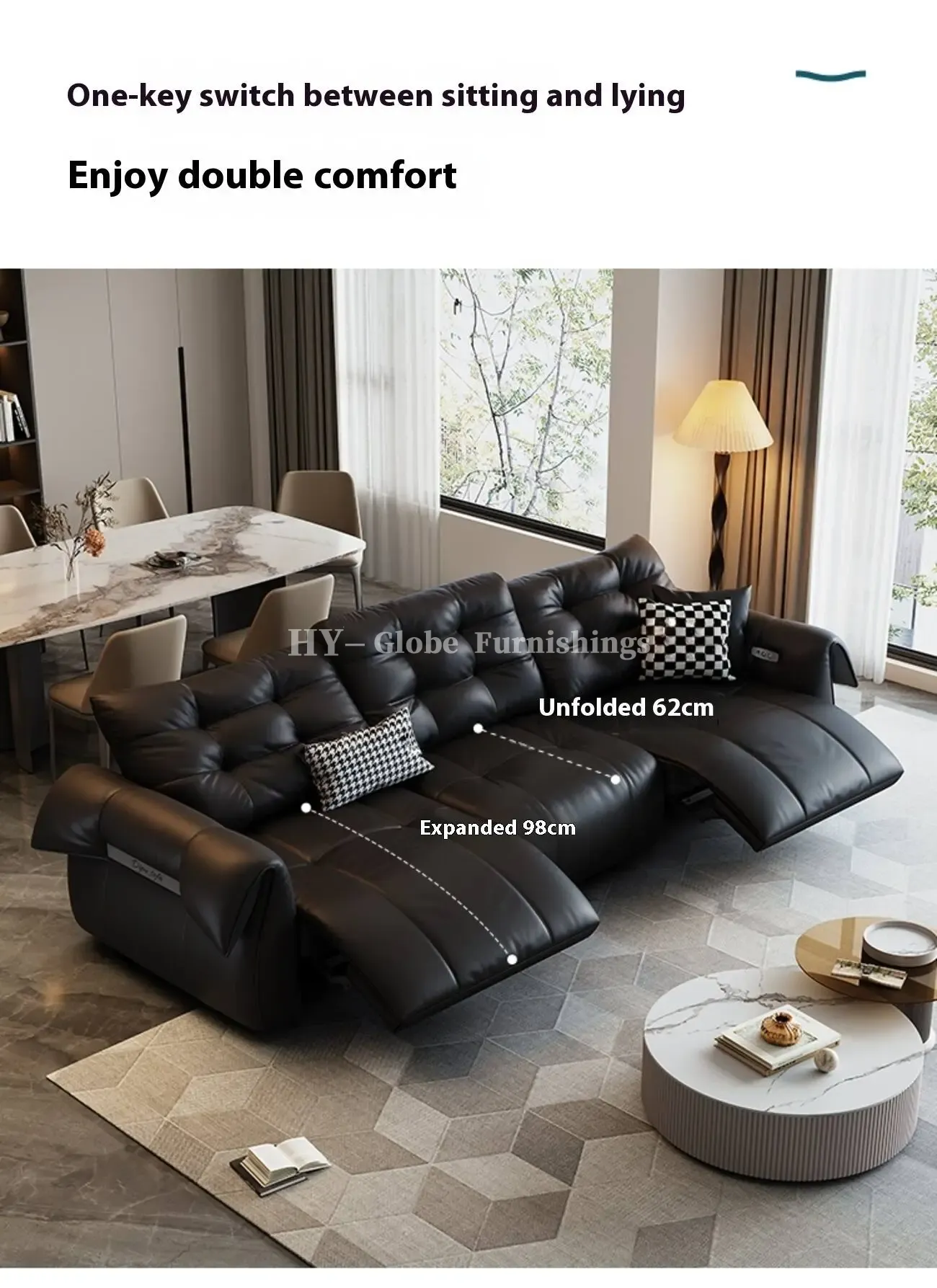 Globe Furnishings - Italian Swan Zero Wall Electric Function Leather Sofa