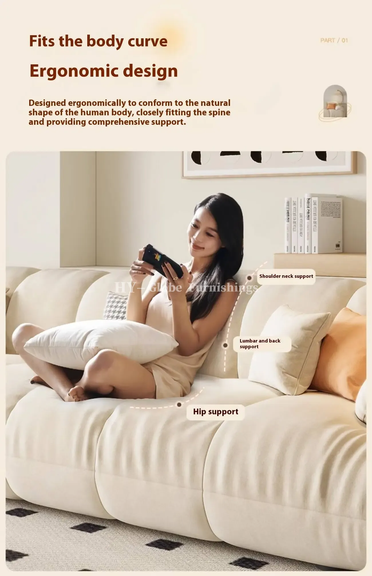 Globe Furnishings - Cloud Puff Modern Minimalist Straight Sofa