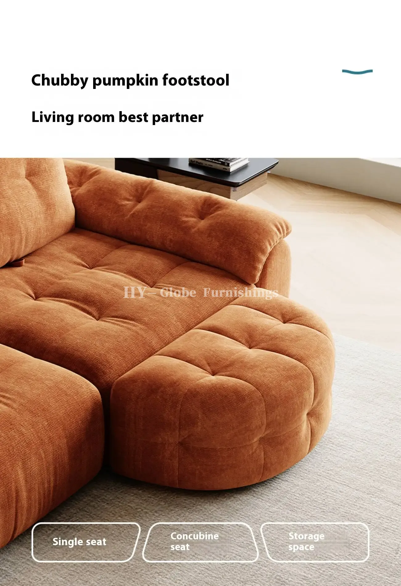 Globe Furnishings - Minimalist Modern Adjustable Pumpkin Sofa