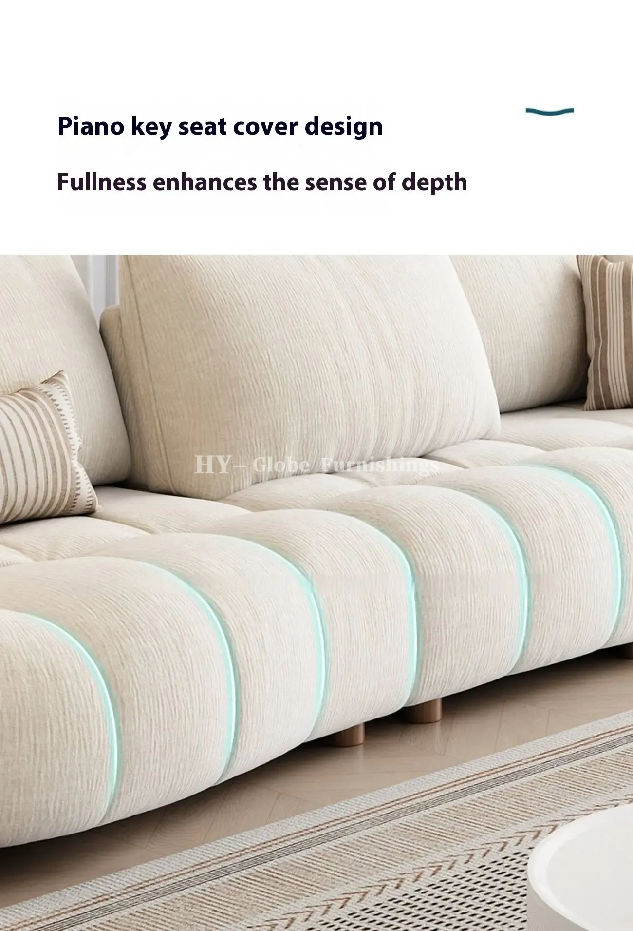 Globe Furnishings - New Adjustable Deep-Seat Linear Fabric Sofa