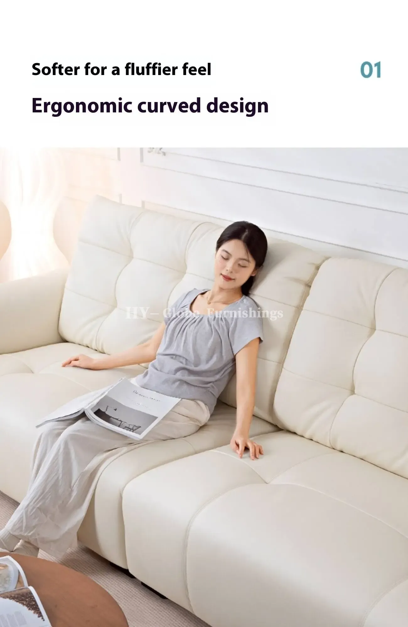 Globe Furnishings - Creamy Top-Grain Leather Swan Sofa: New Seasonal Release