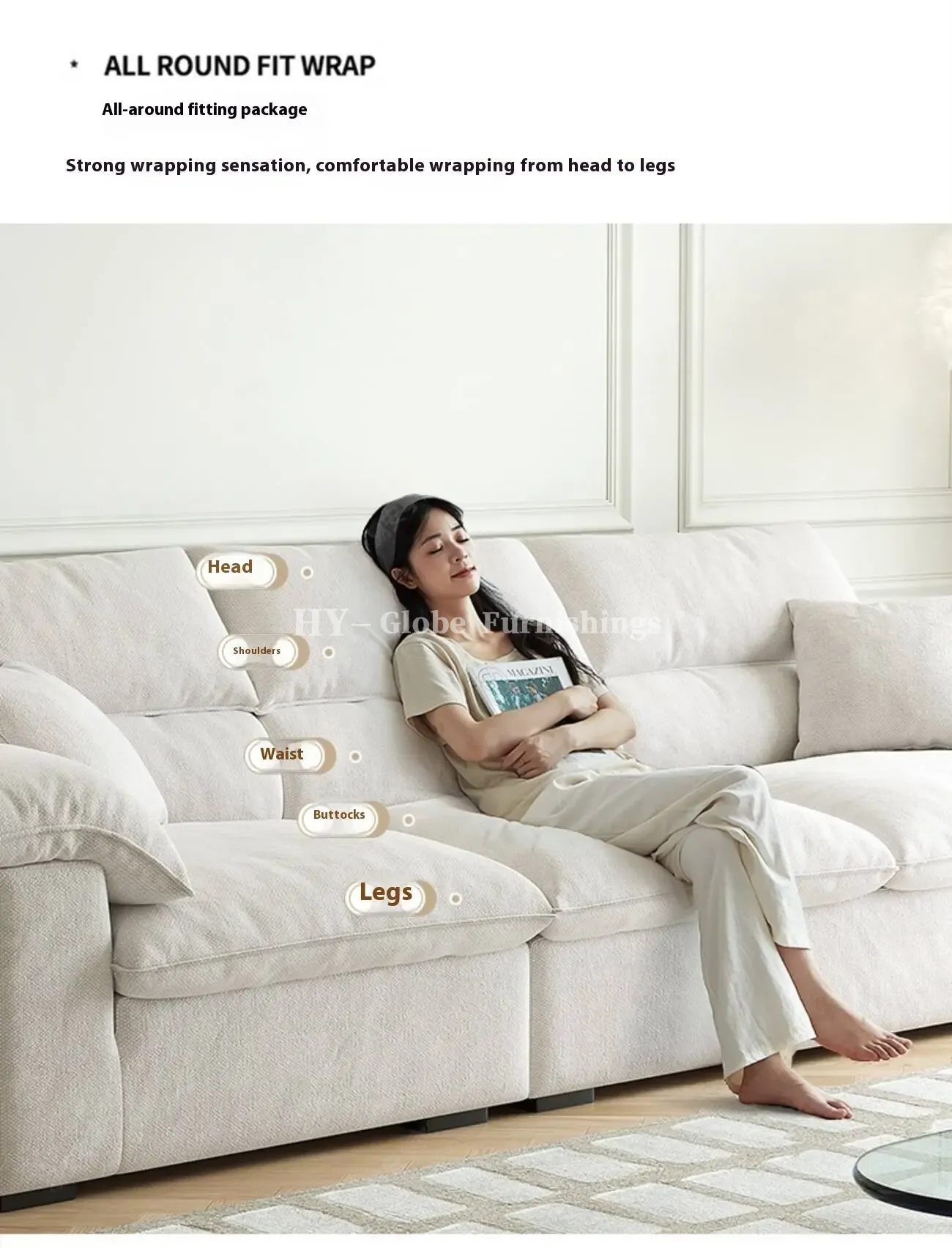 Globe Furnishings - Removable and Washable Linen Fabric Sofa