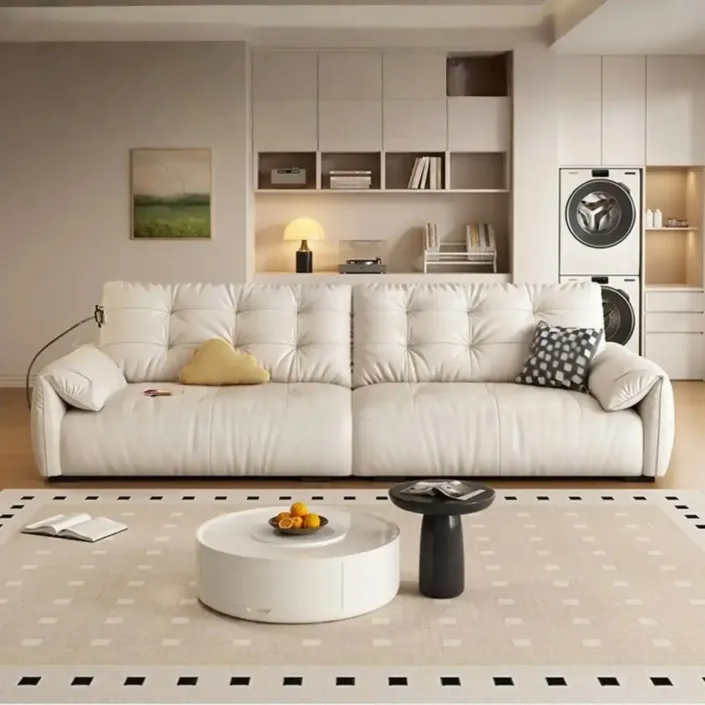 Cream Style Minimalist Rechargeable Leather Sofa