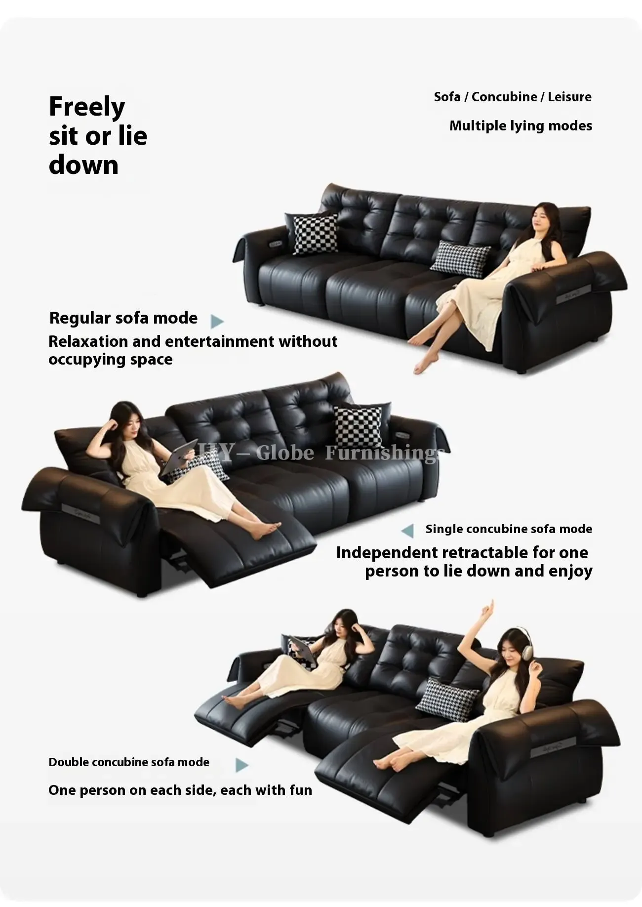 Globe Furnishings - Italian Swan Zero Wall Electric Function Leather Sofa