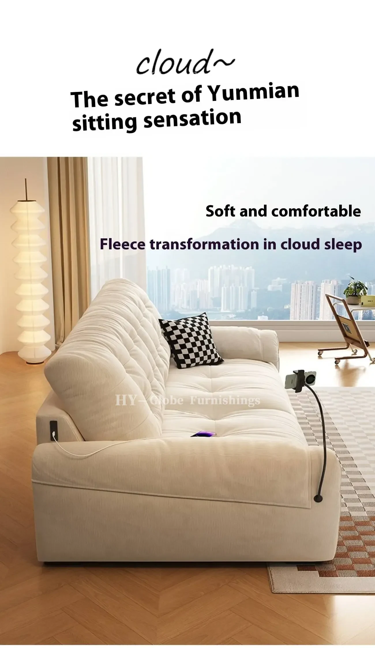 Globe Furnishings - Piano-Key Multi-Functional Lazy Fabric Sofa