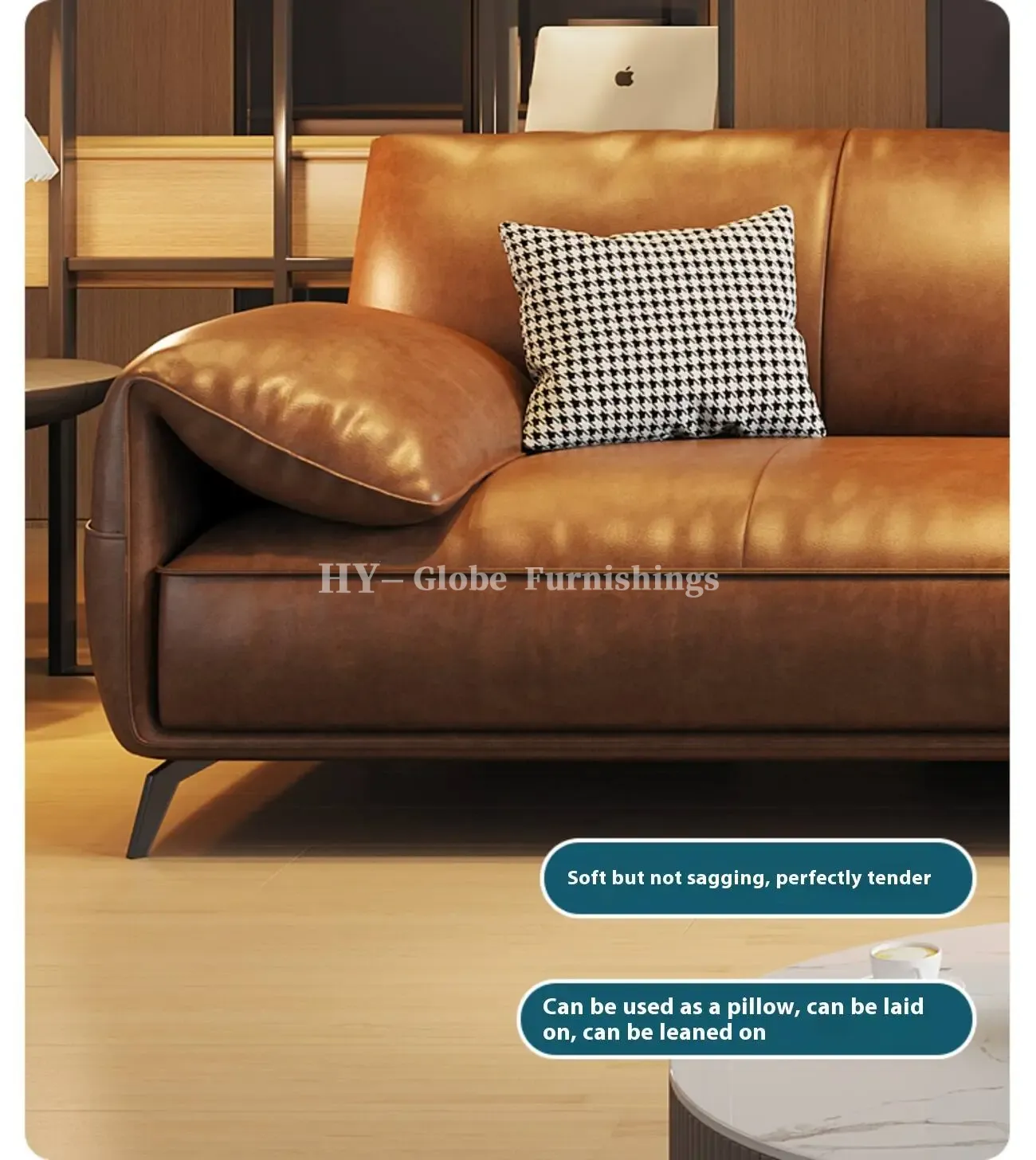 Globe Furnishings - Oil-wax leather light luxury Italian straight-line sofa