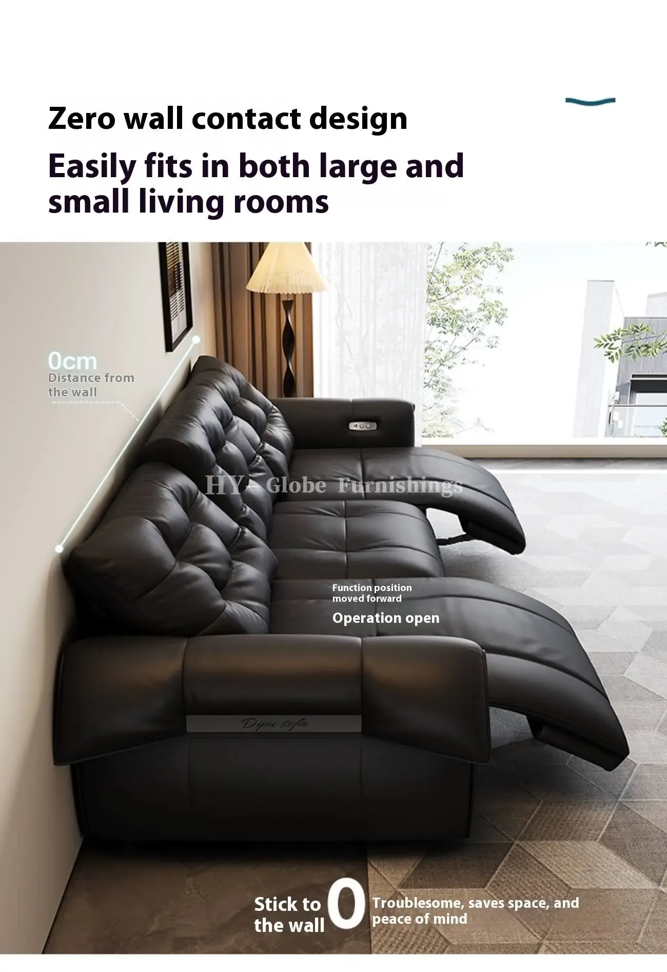 Globe Furnishings - Italian Swan Zero Wall Electric Function Leather Sofa