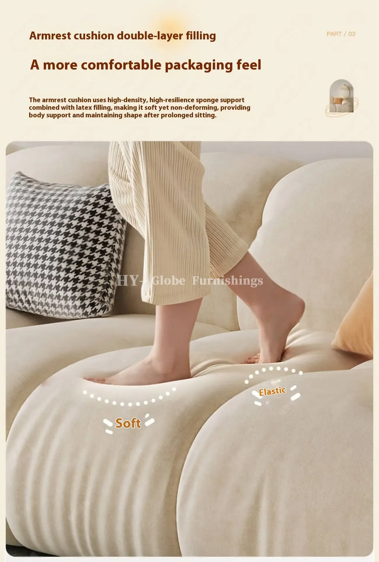 Globe Furnishings - Cloud Puff Modern Minimalist Straight Sofa