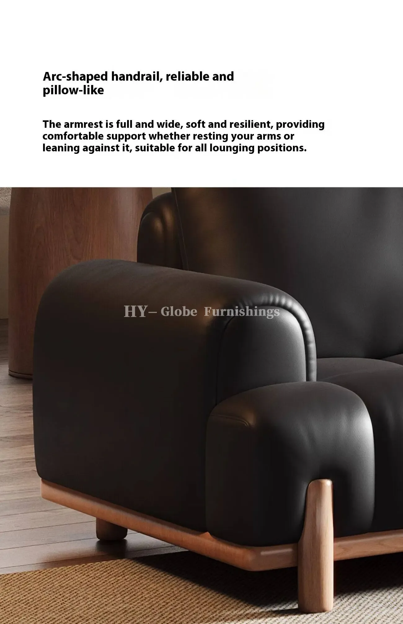 Globe Furnishings - Black genuine leather cloud-shaped sofa